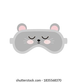 Mouse sleep beauty mask icon isolated on white background. Eye protection wear accessory - cute animal rat with closed eyes. Relaxation blindfold, eye cover flat design cartoon vector illustration.