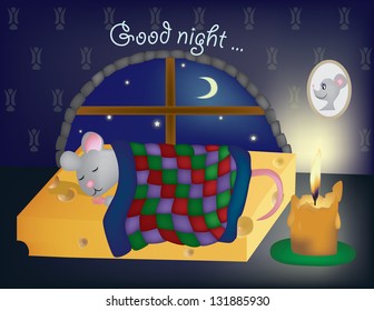 Mouse Sleeping on a bed of cheese