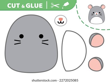 Mouse. Squishmallow. Cut and glue. Applique. Paper game. Flat, cartoon. Isolated vector illustration eps 10