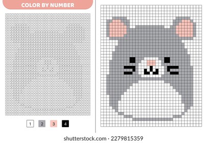 Mouse squishmallow. Mousy. Color by number. Pixel coloring book. Numbered squares. Game for kids. Pixel art. Isolated vector illustration eps 10