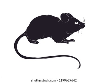 mouse stands drawing silhouette, vector, white background