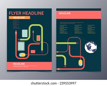 mouse and stationary flyer template tri-fold vector illustration for use as product presentation or company annual report 