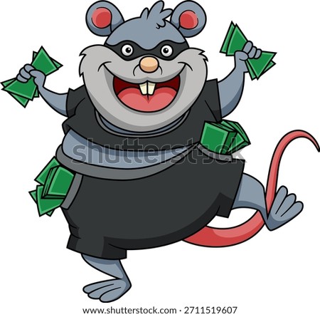 a mouse stealing money on a white background of illustration