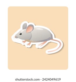 Mouse sticker illustration. Animal, ears, tail, nose. Editable vector graphic design.