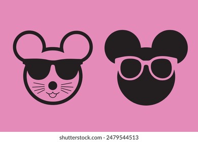 mouse with sunglasses silhouette vector