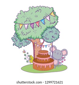mouse with sweet cake in the field