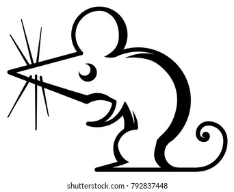Mouse symbol stylized stencil black, vector illustration, horizontal, isolated