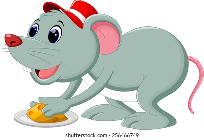 A mouse take cheese on a plate