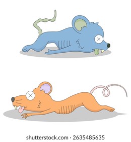 Mouse that died of starvation in cartoon style