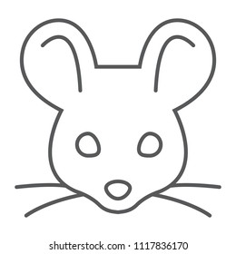 Mouse thin line icon, animal and zoo, rat sign vector graphics, a linear pattern on a white background, eps 10.