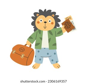 Mouse Tourist With Travel Bag And Documents Vector Illustration