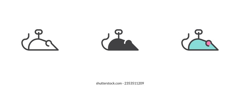 Mouse toy different style icon set. Line, glyph and filled outline colorful version, outline and filled vector sign. Symbol, logo illustration. Vector graphics