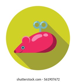 mouse toy flat style with long shadow isolated on green background. items for pets vector sign symbol