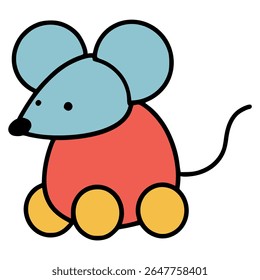 mouse toy with wheel for kids flat color vector illustration template design