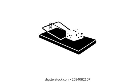 mouse trap with cheese, black isolated silhouette