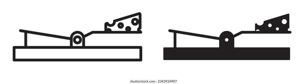 Mouse trap icon set. rodent vector symbol. mousetrap line sign in black filled and outlined style