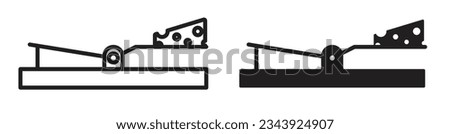 Mouse trap icon set. rodent vector symbol. mousetrap line sign in black filled and outlined style