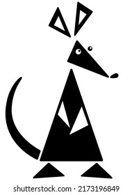 Mouse from triangles, funny animal from geometric shapes - vector silhouette picture for logo or pictogram. Cute Rat for sign or icon
