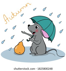 The mouse under an umbrella on a rainy day. vector illustration on a white background