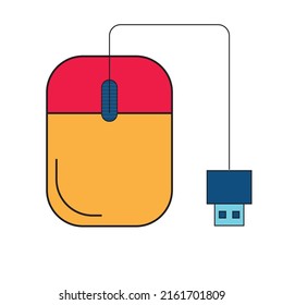 Un ratón con conexión USB - ilustración tecnológica - vector , icono 