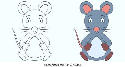 Mouse vector cartoon illustration color and coloring on a colored background for children