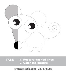 Mouse in vector colorful to be traced. Restore dashed line and color the picture. Visual game for kids. Worksheet to be colored.