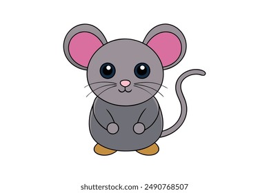 Mouse Vector Illustration, Cartoon, Clipart, Line Art Design