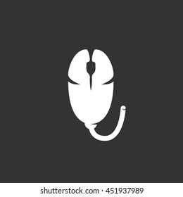 Mouse vector logo isolated on a black background. Icon silhouette design template. Simple symbol concept in flat style. Abstract sign, pictogram for web, mobile and infographics