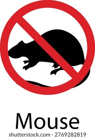 Mouse vector with rat rodent pest icons, vermin infestation control symbol prohibition sign silhouette outline isolated minimal editable design