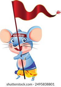 mouse, a vehicle of Lord Ganesha, Having a headband written 'lord Ganesha bless us' getting ready for India's biggest Festival Ganapati Festival, and serving Lord Ganesh as a Musician.