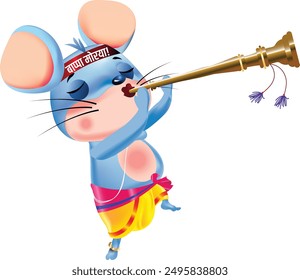 mouse, a vehicle of Lord Ganesha, Having a headband written 'lord Ganesha bless us' getting ready for India's biggest Festival Ganapati Festival, and serving Lord Ganesh as a Musician.