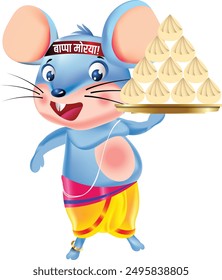 mouse, a vehicle of Lord Ganesha, Having a headband written 'lord Ganesha bless us' getting ready for India's biggest Festival Ganapati Festival, and serving Lord Ganesh as a Musician.