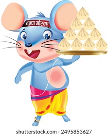 mouse, a vehicle of Lord Ganesha, Having a headband written 'lord Ganesha bless us' getting ready for India's biggest Festival Ganapati Festival, and serving Lord Ganesha as a Musician.