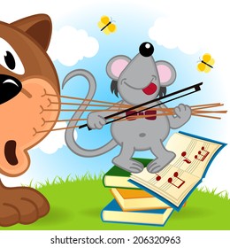 mouse violinist - vector  illustration, eps 