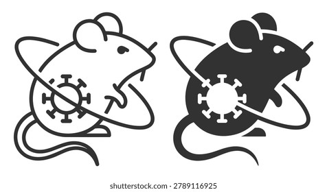 mouse virus icon set linear and solid styles pestilence infection microbiology symbol on transparent background
