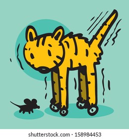 Mouse vs cat vector illustration with vector background