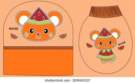mouse water melon cartoon cute illustration vector silkscreen animal