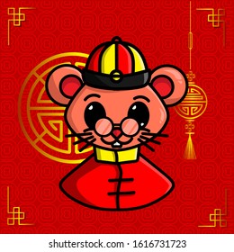 the mouse wear glasses logo chinese zodiac sign symbol on lunar new year