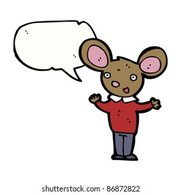 mouse wearing clothes with speech bubble