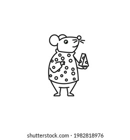 El 12 de noviembre, un ratón con un suéter con un personaje de dibujos animados con un icono de la línea vectorial para el Día del Ratón Fancy Rat
