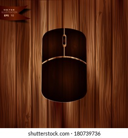 Mouse web icon. Wooden texture.