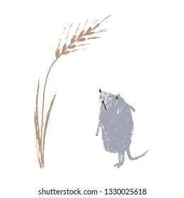 Mouse with wheat vector illustration.