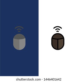 Mouse, Wifi, Computer  Icons. Flat and Line Filled Icon Set Vector Blue Background