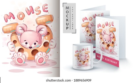 Mouse witrh horseshoe - poster and merchandising. Vector eps 10