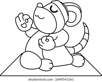 Mouse Yoga Fitness Meditation Animal Vector Graphic Art Illustration