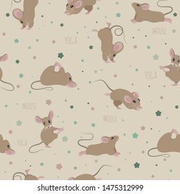 Mouse yoga poses and exercises. Cute cartoon clipart set. Vector illustration