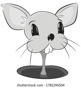 Mouse.Cute gray mouse looking out of a hole .Cartoon vector illustration
