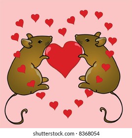 Mouses with a heart. Symbol of new 2020 year.