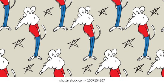 Mouses seamless pattern, banner template vector, web banner, web page, cover, animals wallpaper, hand drawn doodle cartoon, graphic background, illustration