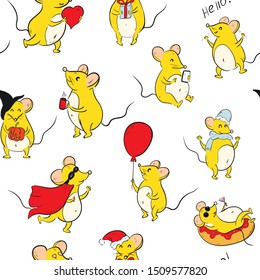 mouses yellow cute vector seamless pattern. Concept for print, web design, cards, textile, wallpapers